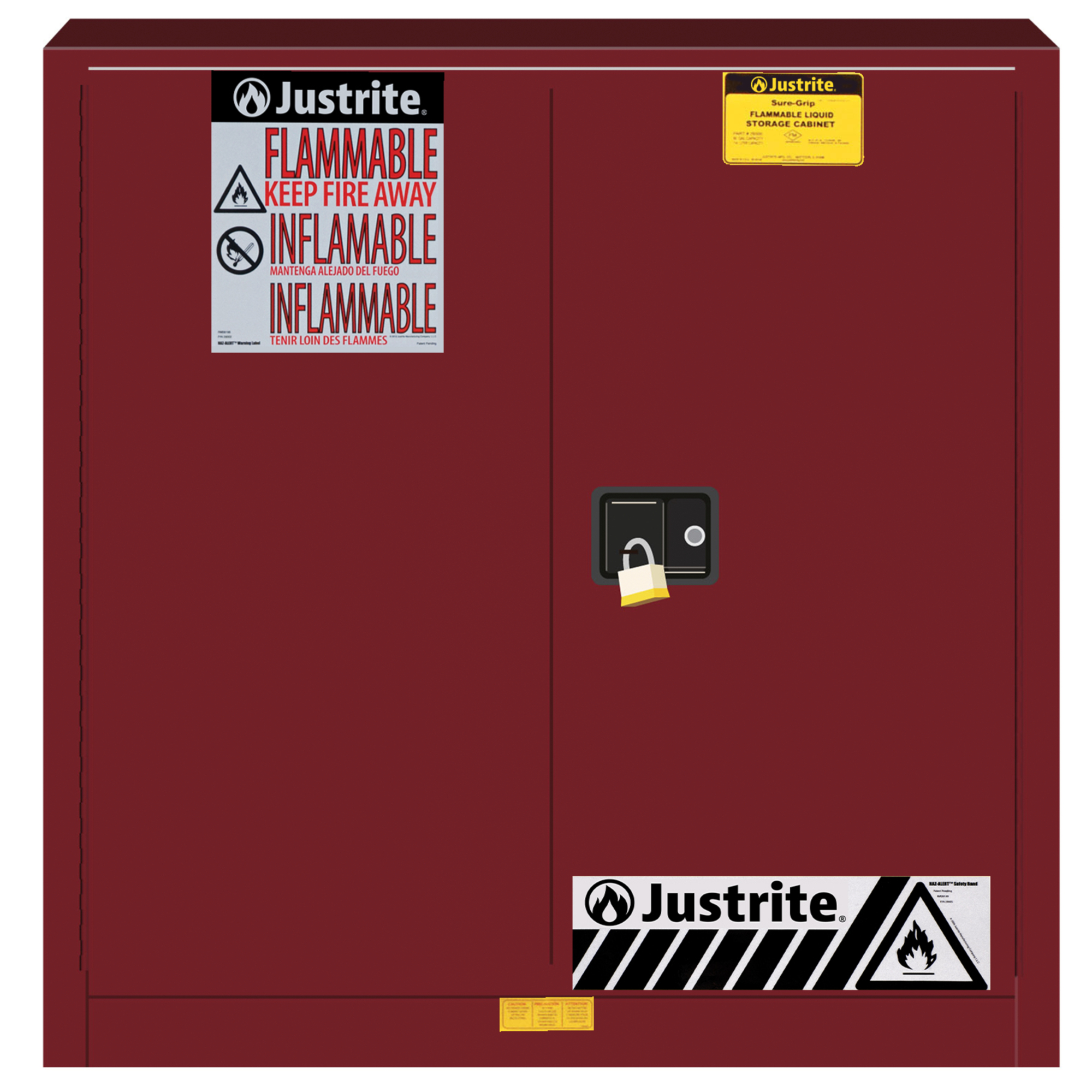 Justrite Sure-Grip EX Flammable Cabinet — 30-Gallon, 2 Doors, Manual Close, 35in. Height, 1 Shelf, Red, Model# 893301